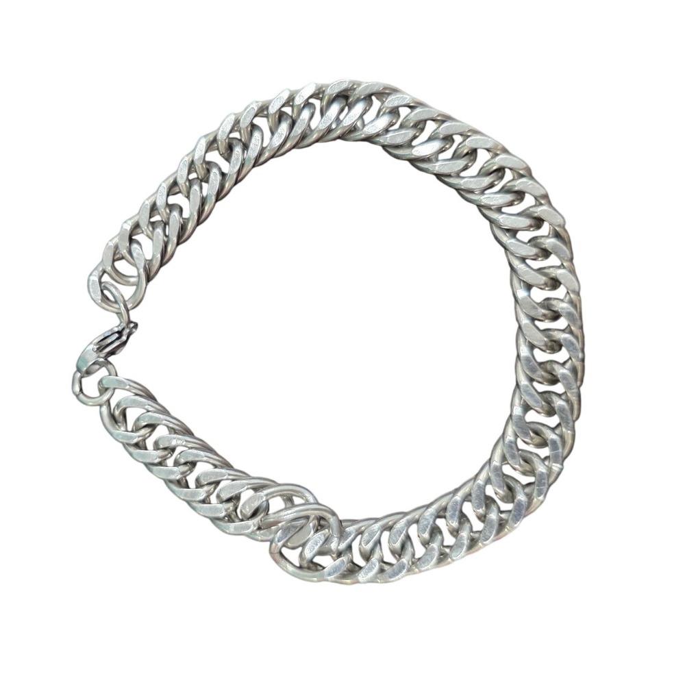 Unbranded Silver Tone Curb‎ Chain Bracelet Heavy Flat Link Lobster Clasp 24g